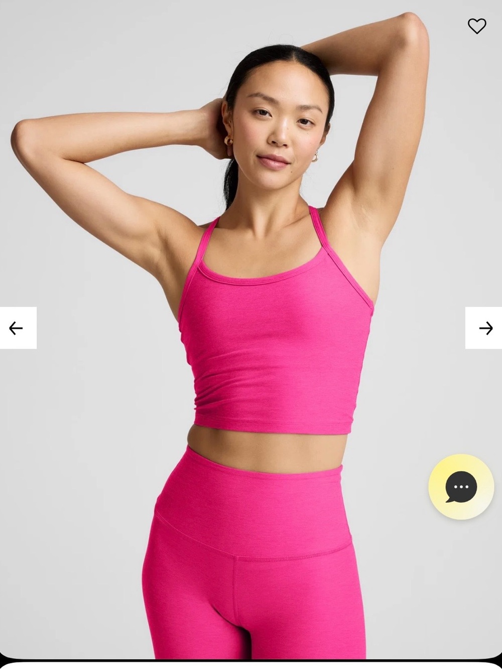 Beyond Yoga Pink Glow Heather Spacedye 5" Biker Short and Cropped Tank Set